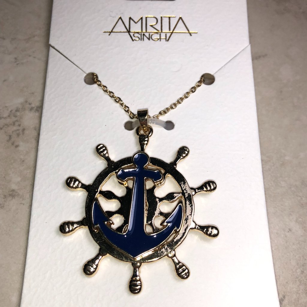 Amrita Blue & Gold Anchor Pendant Necklace